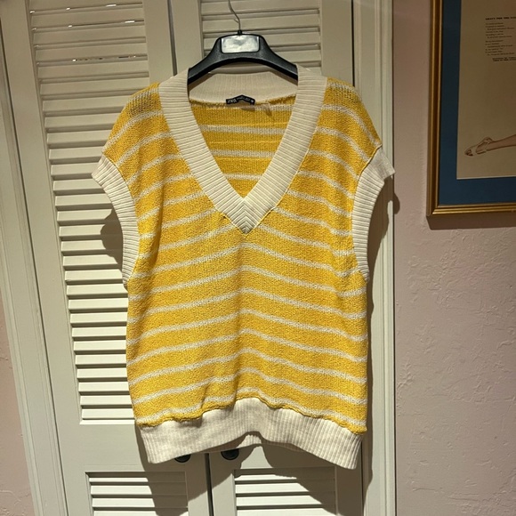 Striped Yellow and White Women's Sweater - Picture 3 of 5